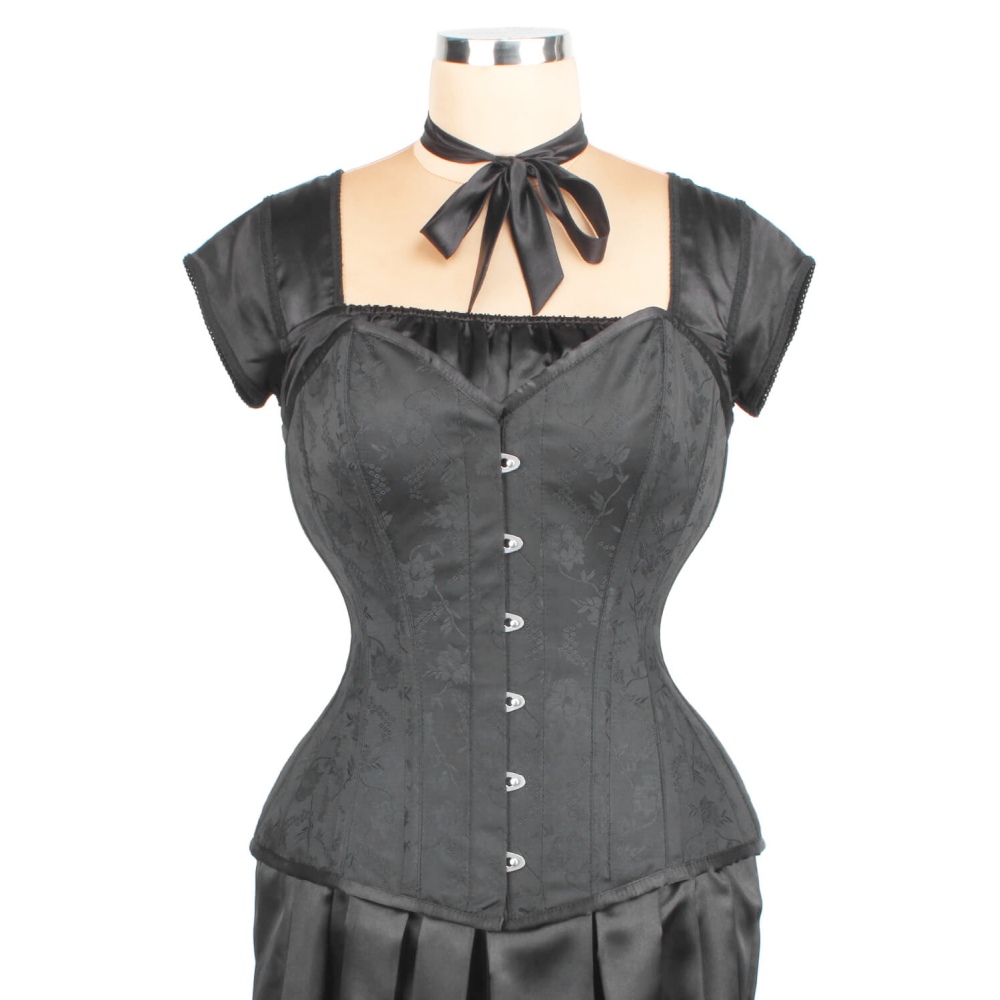 Attitude Corsets - Sweet Heart Floral Brocade (ELC-301) Vollbrust Korsett - Schwarz